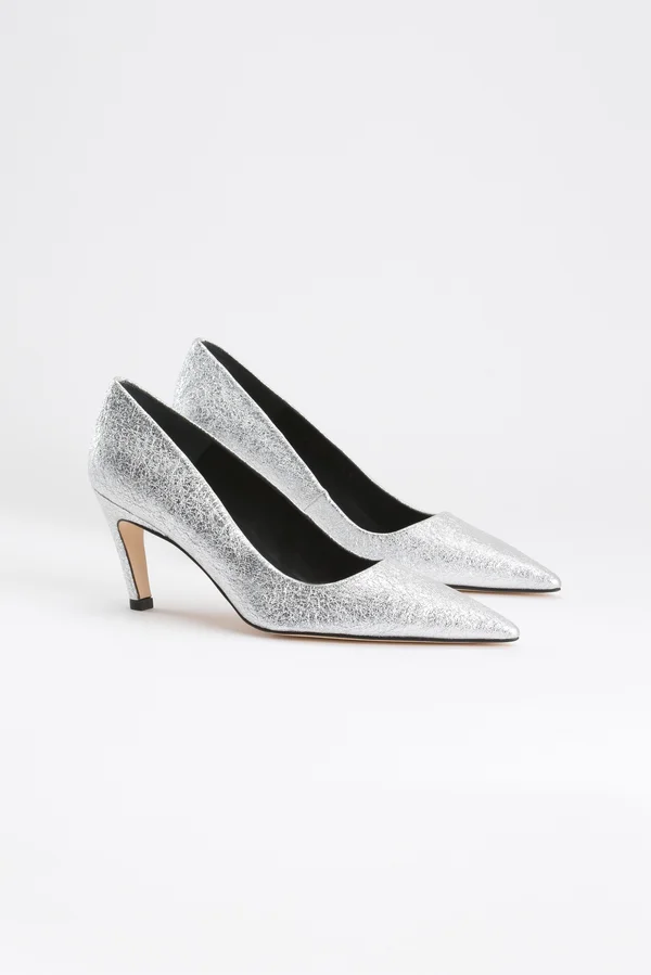 Good American Women's Icon Pump 75 in Silver Crackle, Size 9
