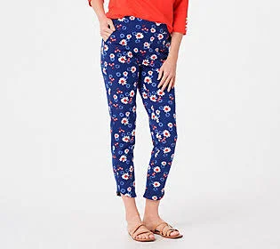 Denim & Co. Active Printed French Terry CropPants w/Pockets, Size X-Small, Bright Navy