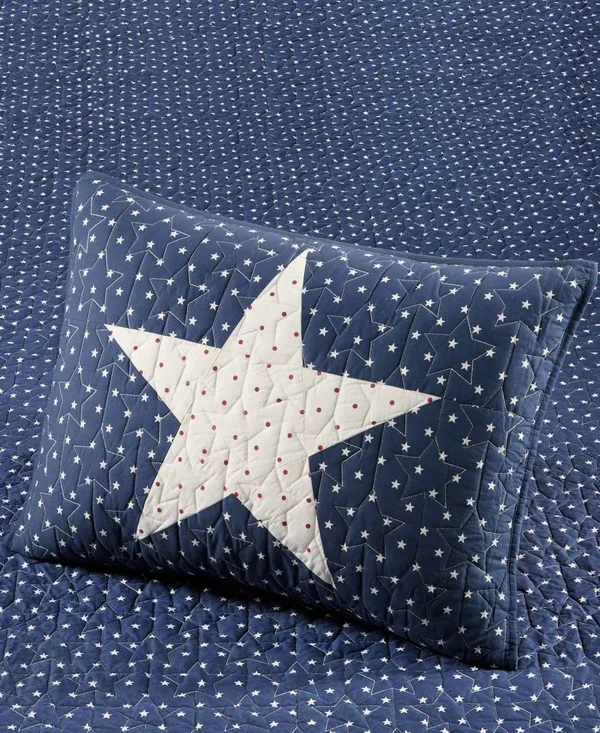 Martha Stewart Collection Texas Patchwork Cotton King Quilt, Created for Macy&s - Blue