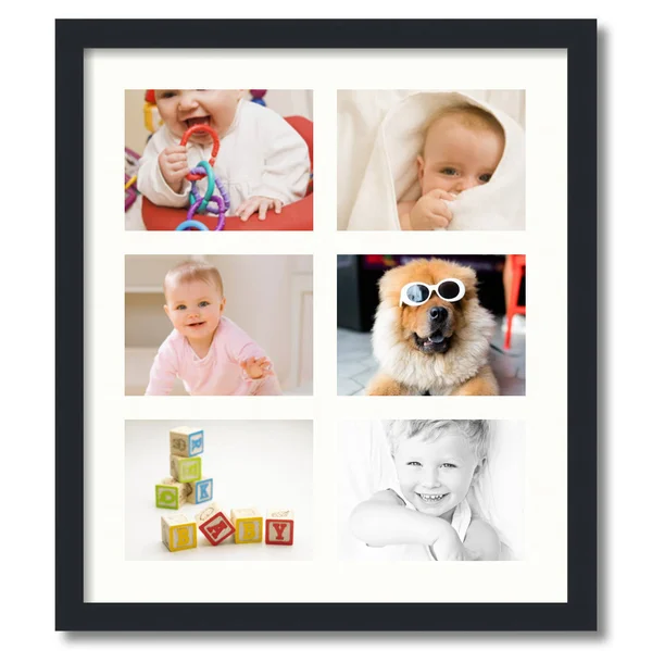 Collage Picture Frame - Satin Black Frame with 6 openings for 6x8 Photos with White Porcelain Mat. D3926EL1006, ArtToFrames