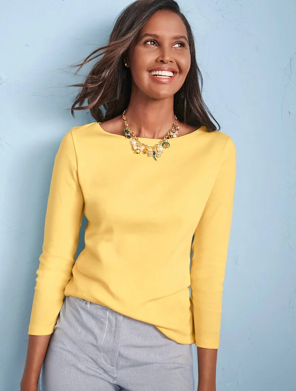Cotton Bateau Neck T-Shirt - White - Large Talbots