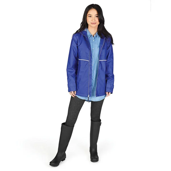 Charles River Women's New Englander Rain Jacket with Printed Lining in Royal/Stripe S, 5996, Size: Small, Blue