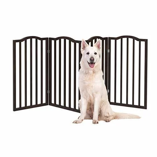 Wooden Pet Gate- Tall Freestanding 4-Panel Indoor Barrier Fence