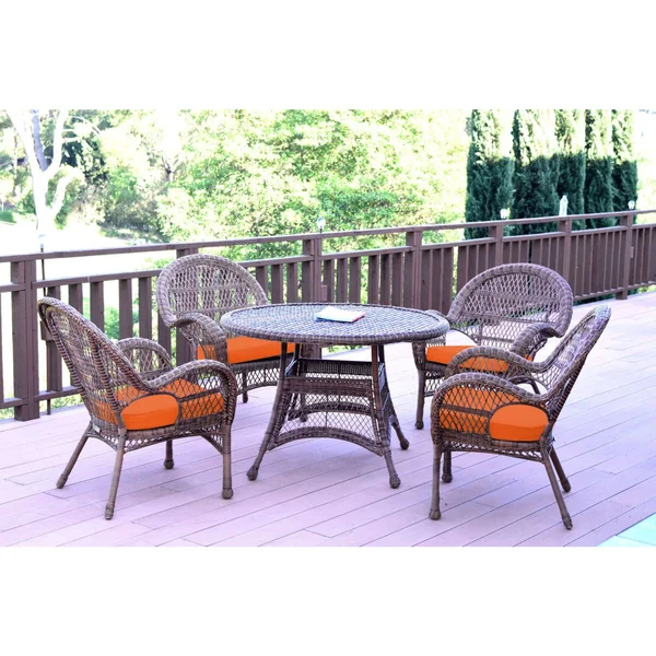 Jeco W00210-d-g-fs016 5pc Santa Maria Honey Wicker Dining Set - Orange Cushions