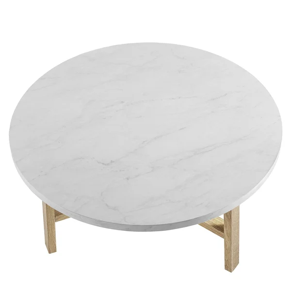 Walker Edison 30x22 Round Coffee Table - White Marble and Light Oak
