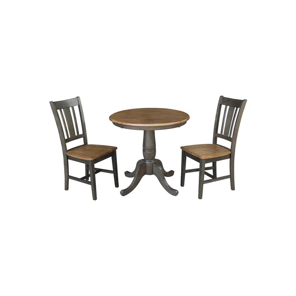 30x22 Round Top Pedestal Table with 2 San Remo Chairs - 3 Piece Set - Hickory/Washed Coal