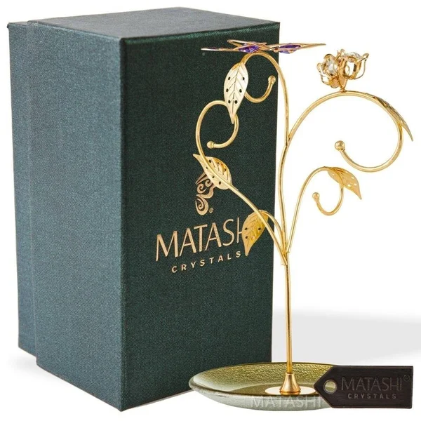 Matashi 24K Gold Plated Jewelry Stand Elegant Floral and Butterfly Design Home Jewelry Display