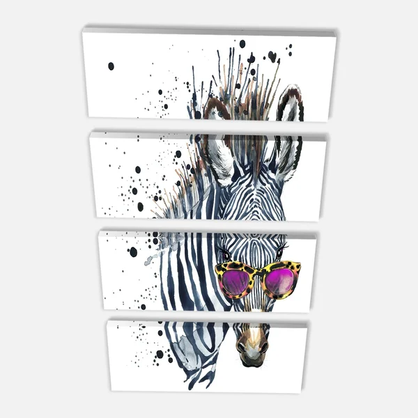 Design Art Animal &Funny Zebra Watercolor& Painting, Blue