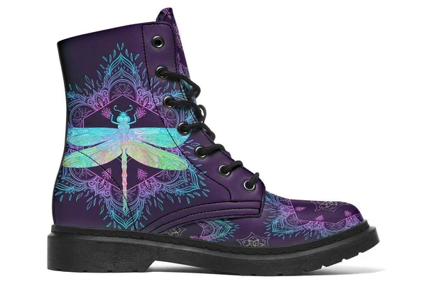 Dragonfly Mandala Boots, Purple and Blue Boots, YesWeVibe Men's Boots, Black Sole, US 13, EU48