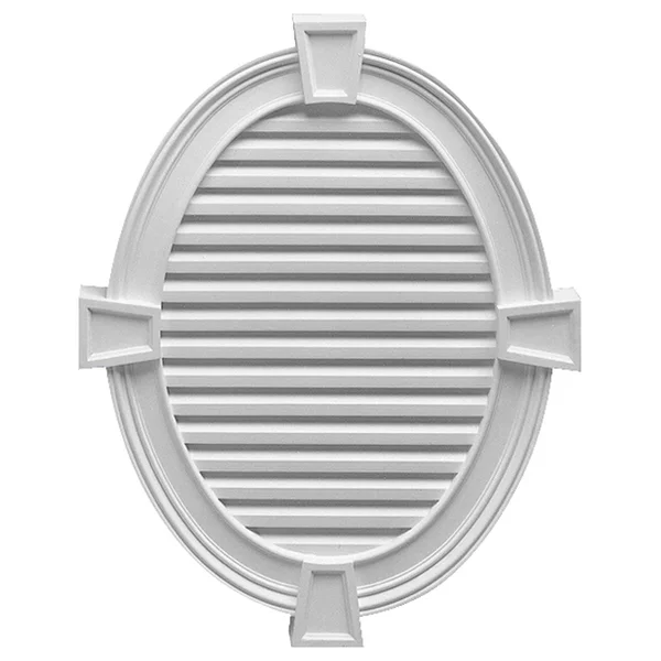 Fypon, Ltd. FOVL28X35K215V 30x22W x 37 1/2x22H x 3x22P Vertical Oval Louver w/ Decorative Trim and Keystones, Functional