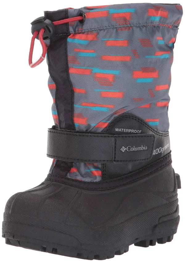 Columbia Unisex Children's Powderbug Forty Print Boot - Size: 12, Graphite/Flame
