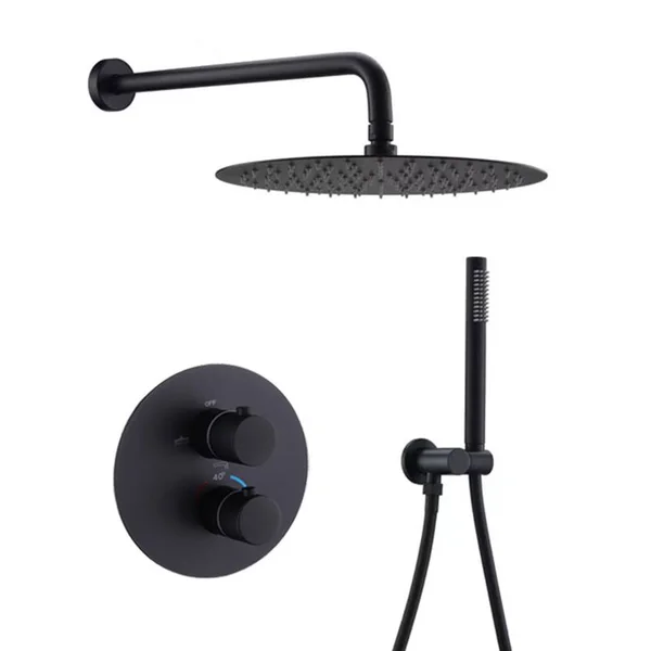 Constant Temperature In-Wall Shower Set - Concealed Smart Shower, All-Copper Shower Box Embedded, Matt Black Concealed Shower 913