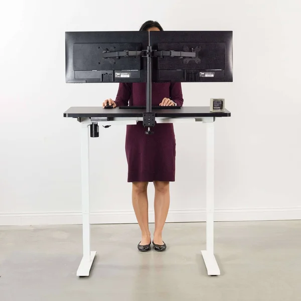 Vivo Electric 43” x 24” Stand Up Desk Workstation - Black Table Top, White Frame