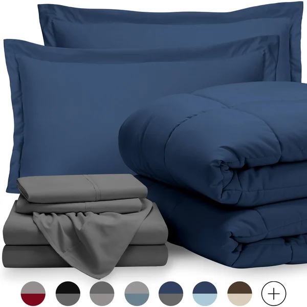 Bare Home Bed-in-a-Bag Down Alternative Comforter & Sheet Set - Comforter Set: Grey, Sheet Set: White - Twin XL