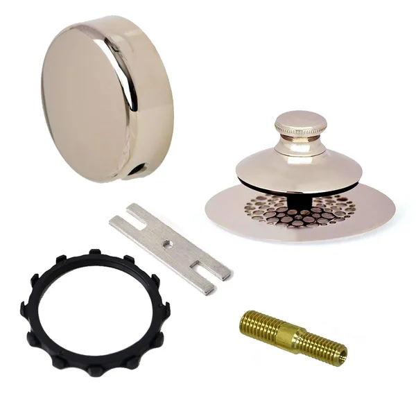 Watco Universal Nufit Push Pull Bathtub Stopper with Grid Strainer - Innovator Overflow and Silicone, Brushed Nickel, Brushed Nic