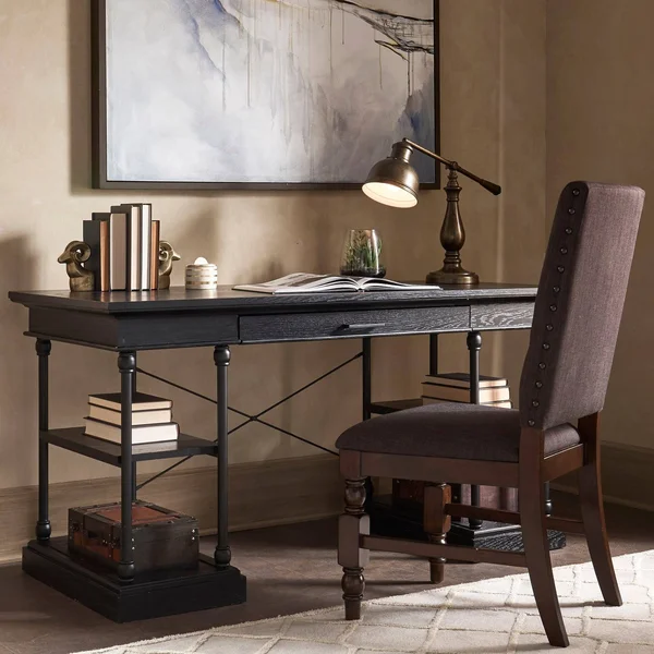 Inspire Q Barnstone Cornice 1-Drawer Storage Writing Desk by Artisan White Antique, Wood Finish