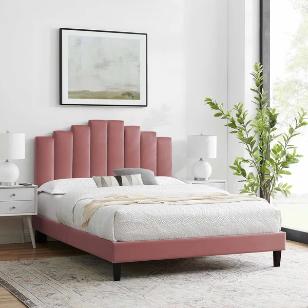 Modway Elise Full Performance Velvet Platform Bed MOD-6877, Light Gray