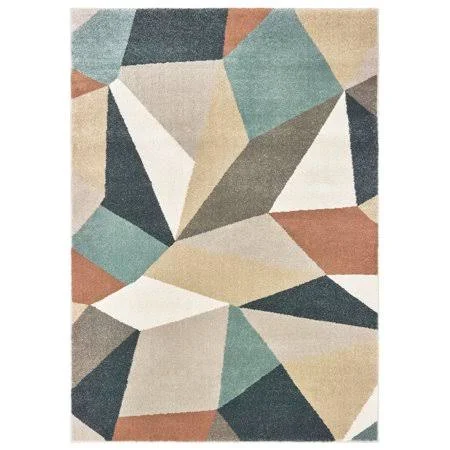 Lyla Contemporary Geometric Area Rug - Blue/ Orange 2, 2' x 3'