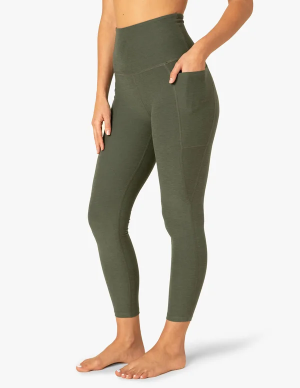Beyond Yoga Women's Spacedye Out of Pocket High Waisted 7/8 Leggings - Eden Green Heather Medium - Spandex