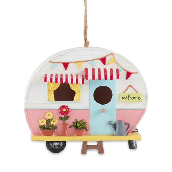 Pink and White Camper Birdhouse - White/Pink