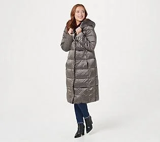 Centigrade Puffer Coat with Oversized Collar, Size Large, Metal