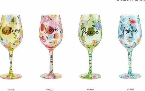 Designs by Lolita 2021 Wine Glass Set of 4 - Kindness, Love, Peace, Hope 15 oz