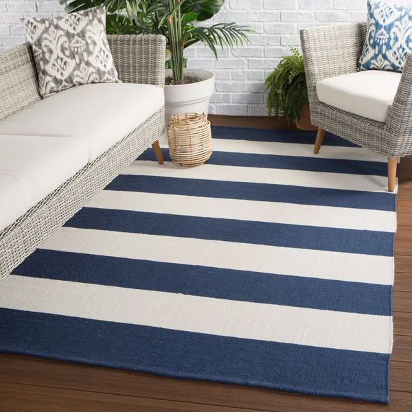 Porch & den Klipsan Striped Indoor/Outdoor Area Rug - 5& x 8& - Dark Blue/Ivory