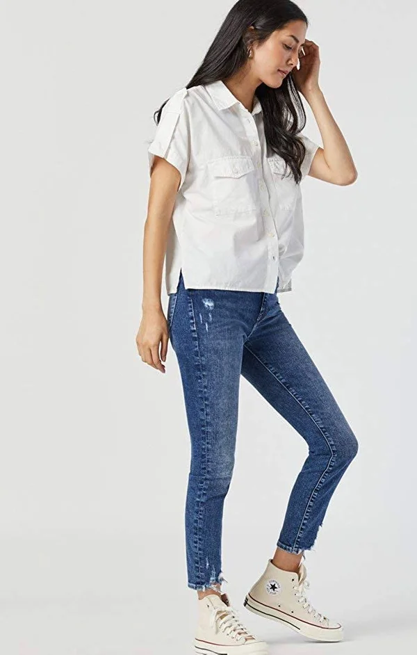 Mavi Jeans Tess High Waist Raw Hem Ankle Skinny Jeans - Blue - 24 27