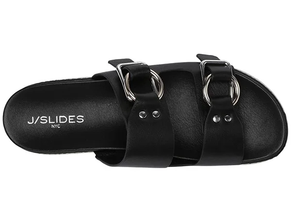 J/Slides Women's Baha Platform Slide Sandals 8.5 - Black Leather
