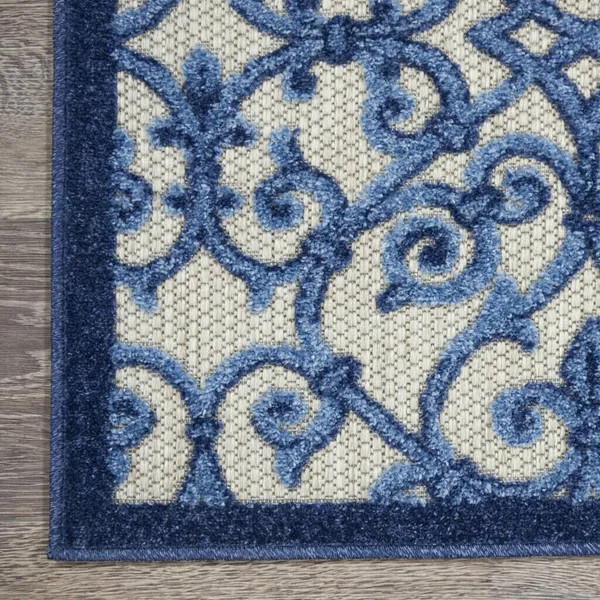 2 x 10 Gray and Blue Indoor Outdoor Runner Rug