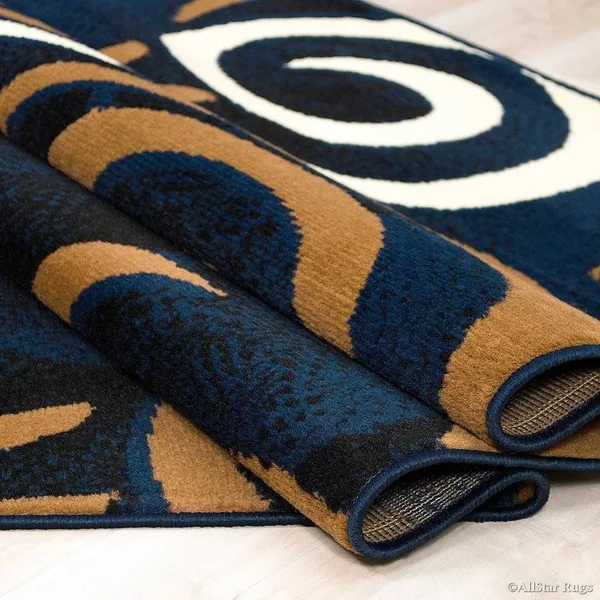 Allstar Navy Blue Modern with Abstract Swirl Design Rug - 7& 7x22 x 10& 6