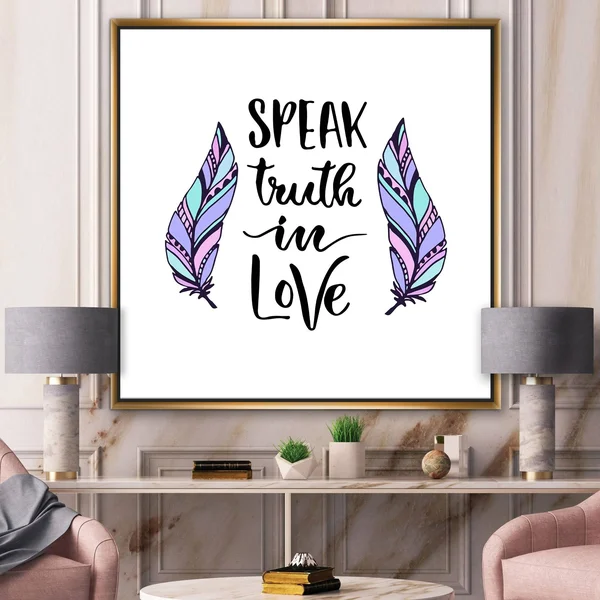 Designart &Spreak Truth in Love Tribal Feathers I& Modern & Contemporary Framed Canvas Wall Art Print - 30 in. Wide x 30 in.