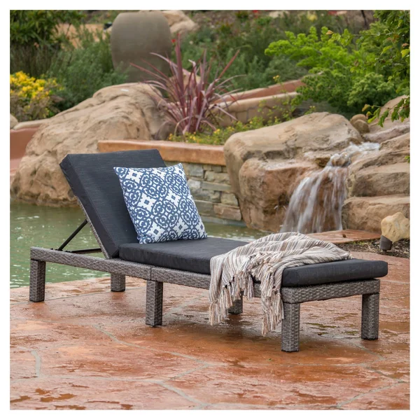 Christopher Knight Home Puerta Outdoor Adjustable Wicker Chaise Lounge with Cushion Black