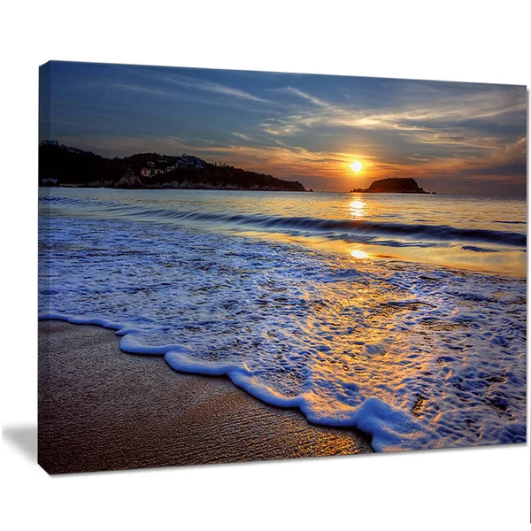 Designart PT14503-32-16 Calm Seashore with Blue Waves Art Print on Canvas - 32x16x22