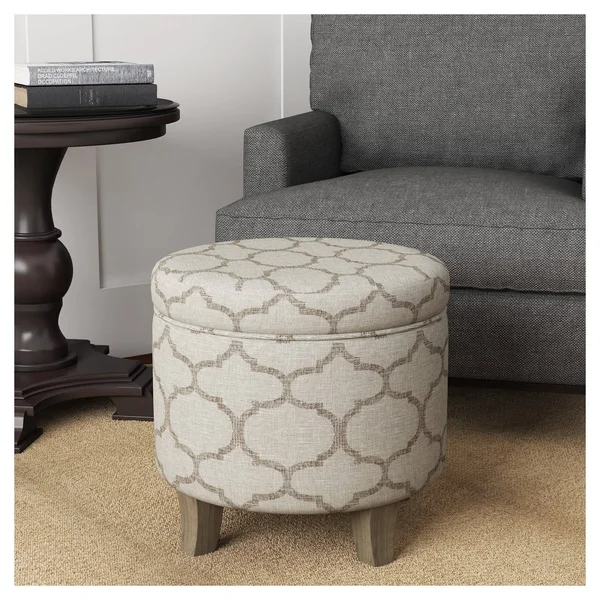HomePop Cole Classics Round Storage Ottoman - Gray/Brown