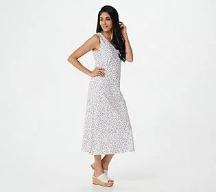 Belle by Kim Gravel Slub Knit Tank Maxi Dress - Size Large, White Leopard