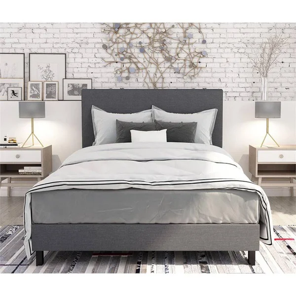Pemberly Row Upholstered Queen Panel Bed in Gray - PR-4753-1711875