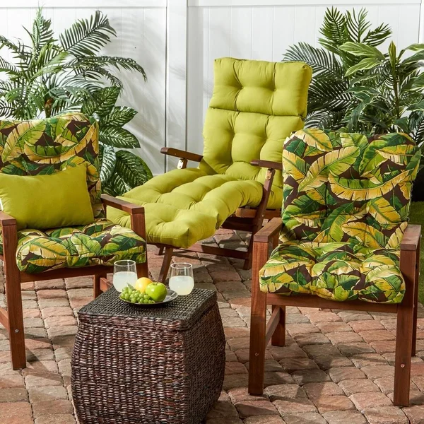 Greendale Home Fashions Outdoor Seat/Back Chair CUSHION, Palm Leaves White, 42 x 21 x 5 inches