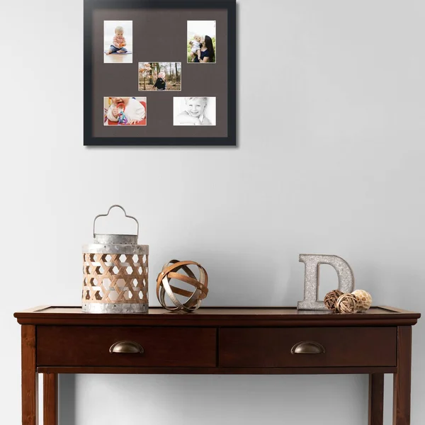 Collage Picture Frame - Satin Black Frame with 5 openings for 4x6 Photos with Brown Chestnut Mat. D3926EH308, ArtToFrames