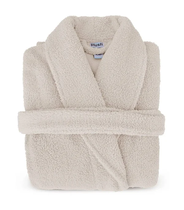 Plush Microfiber Robe - Soft Warm Fleece - Comfortable - White, L