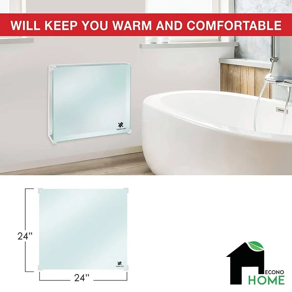 EconoHome Wall Mount Space Heater Panel - with Thermostat and Glass Heat Guard Cover - 400W Convection Heater - for 120 Sq ft Ro - 24 x 24