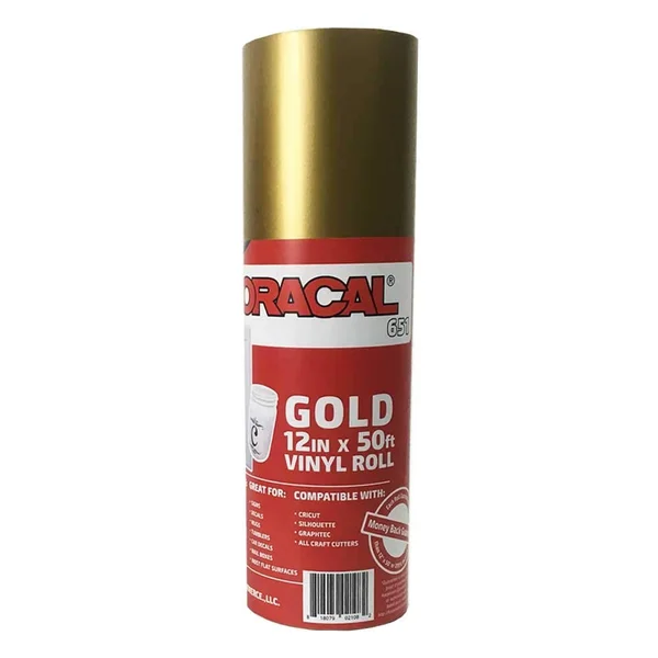 12.125 inch x 50ft Roll of Oracal 651 Gold Craft Vinyl - on A 2.5 inch Core - Adhesive Vinyl for Cricut - Silhouette, and Cameo C