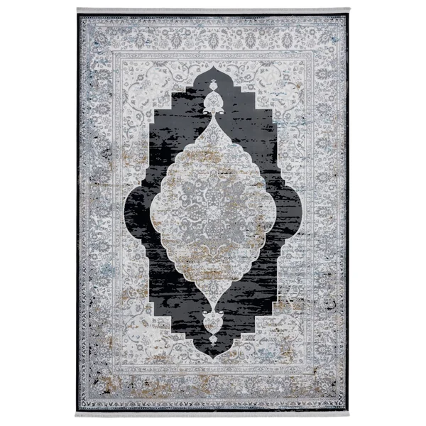 Xanthos Collection Black/Tan Transitional Polyester Area Rug - 5' x 8'
