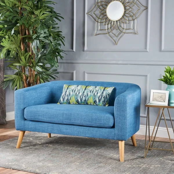 51.50x22 Blue and Beige Contemporary Button Back Loveseat