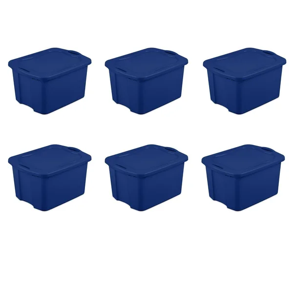 Sterilite 17.5 gal. Set of 6 Plastic EZ Carry Storage Bin, Stadium Blue, Size: 24 5/8 inch Large x 18 3/4 inch W x 13 7/8 inch H