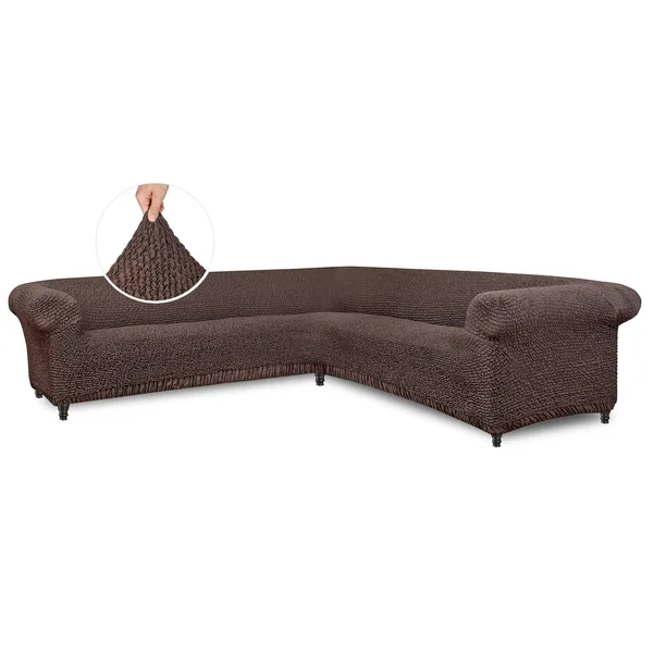 Paulato by GA.I.CO. Mille Righe Collection Form Fit Stretch Corner Sectional Sofa Slipcover - Brown