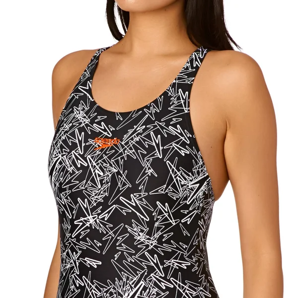 (8, Black/White) - Speedo Women's Boom All Over Muscle Back Swimsuit