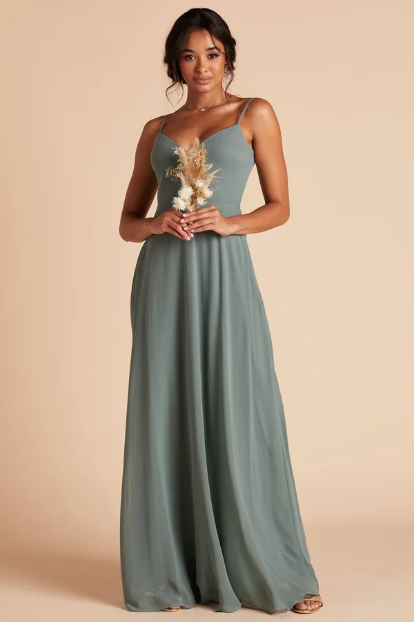 Birdy Grey Devin Convertible Chiffon Bridesmaid Dress in Sea Glass M - Sea Glass, No Slit