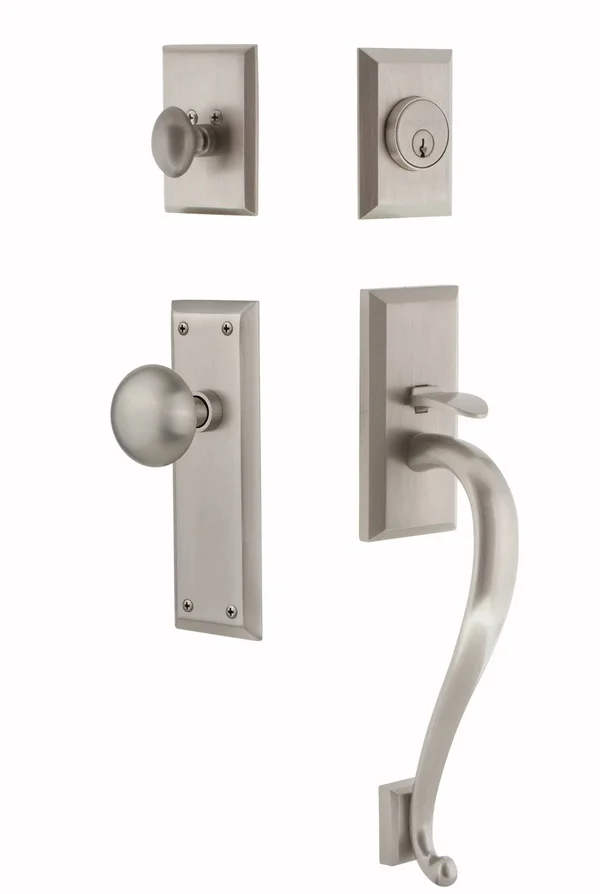 Nostalgic Warehouse 719547 New York Plate S Grip Entry Set New York Knob, Satin Nickel