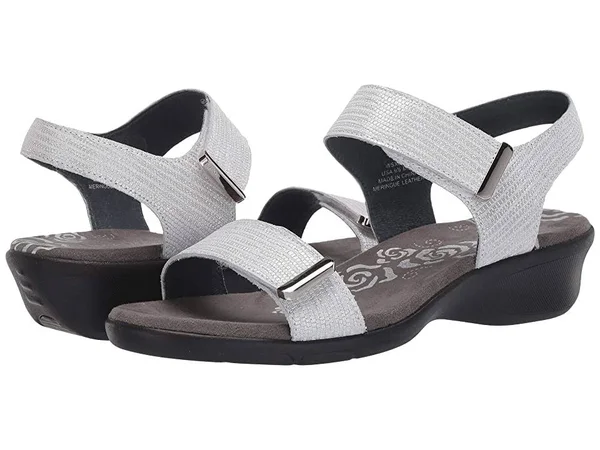 Propet Winslet Wedge Sandal, Women's, Off White/Silver Metallic, Size 9, Sandals, Ankle Strap, Wedge